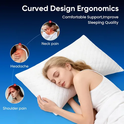 Vista 5 de TWK Almohada de cama ajustable original con diseño ergonómico para dormir, buena para dormir de lado, espalda y boca abajo con funda extraíble Blanco