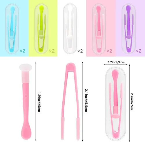 Vista 2 de Juego de 10 fundas de herramientas para quitar lentes de contacto coloridas, juego de pinzas portátiles con punta suave para lentes duras y suaves