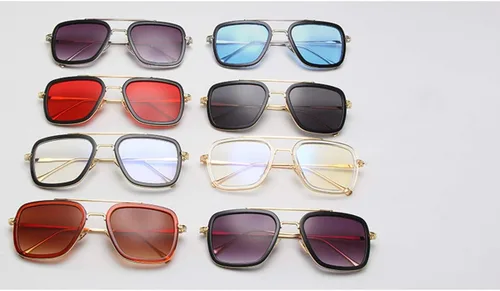 Vista 7 de iKANOO Tony Stark - Lentes de sol para hombres y mujeres, marco de metal cuadrado vintage, lentes de hombre araña