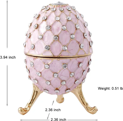 Vista 2 de Ingbear Estatuilla de huevo rosa Faberge con bisagras, regalo único para el día de la madre, joyero esmaltado chapado a mano, adornos