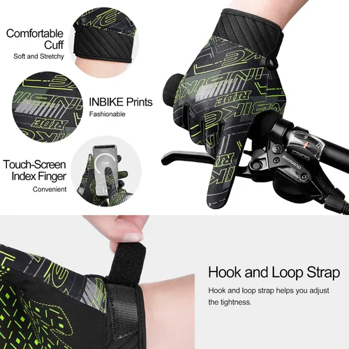 Vista 5 de INBIKE Guantes de ciclismo para hombres y mujeres, guantes de ciclismo acolchados de gel con memoria que absorben los golpes, guantes de ciclismo