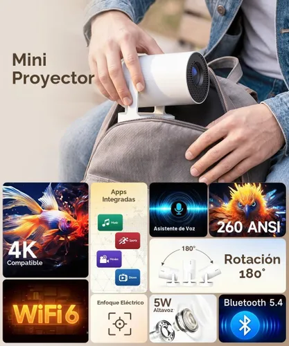 Vista 2 de Magcubic Mini proyector con WiFi 6 y Bluetooth 5.4【Enfoque eléctrico】 A-blanco