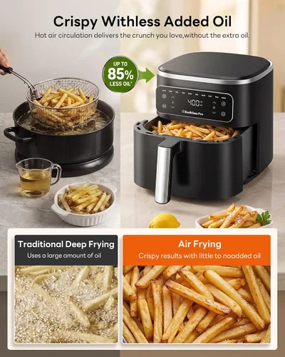 Vista 5 de Beelicious Pro Freidora de aire MicroTemp 10 en 1 de 6.5 cuartos de galón, con revestimiento de cerámica sin PFAS, antiadherente y apta para 2-Negro