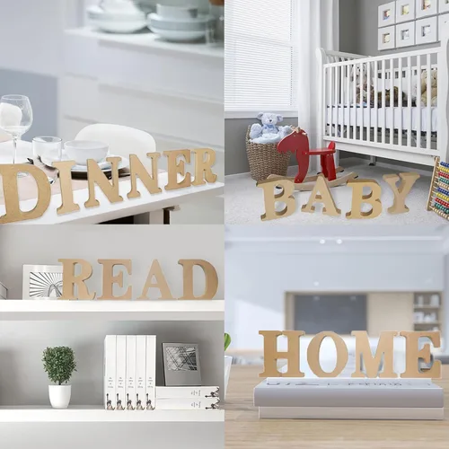 Vista 5 de AOCEAN Letras de madera diseñables de 8 pulgadas, letras de madera sin terminar para decoración de pared, letras decorativas de pie, rebanadas