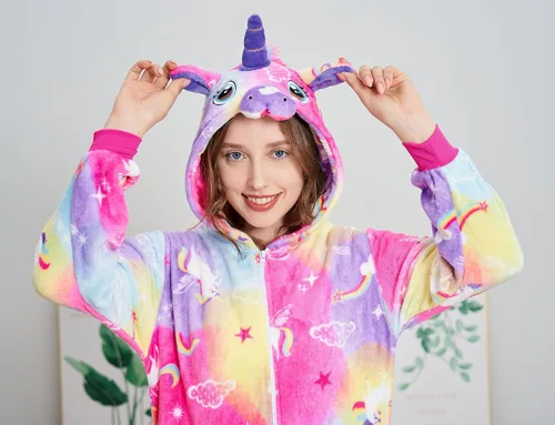 Vista 6 de Pijama de unicornio para adultos, disfraz de animal de una sola pieza, pijamas de Halloween, ropa de dormir, regalos para mujeres y hombres