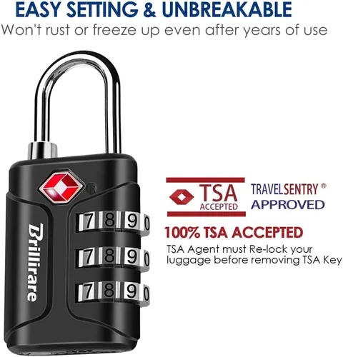 Vista 3 de Paquete de 4 cerraduras de equipaje aprobadas por la TSA, candado de viaje combinado, candado impermeable de 3 dígitos, cerradura reiniciable sin