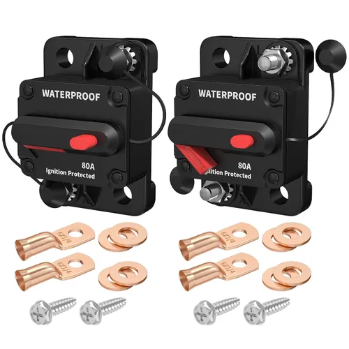 Vista 16 de DaierTek Disyuntor de circuito de 100 amperios de 12 V a 48 V, CC de 12 voltios 100 A en línea con reinicio manual, impermeable, para barco marino