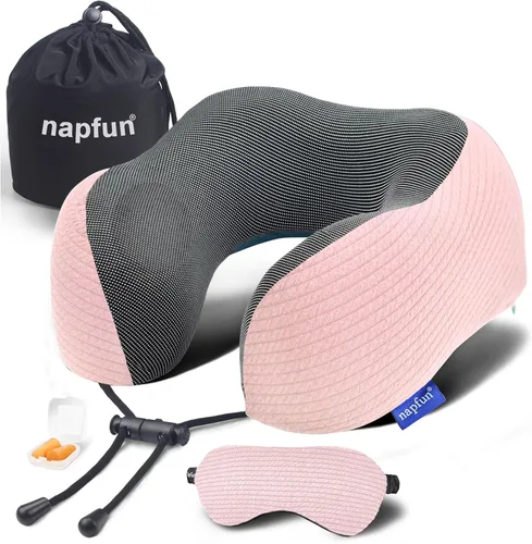 Vista 16 de napfun Almohada cervical para viajar, almohada cervical de viaje mejorada para avión, almohada de viaje de espuma viscoelástica 100% pura