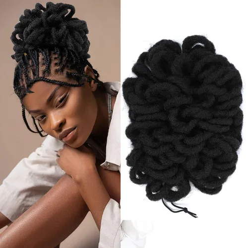 Vista 32 de Abellee 2 moños de Loc para mujeres negras, 8 pulgadas, moño de pétalos de Loc, Afro, cola de caballo alta, cordón de coleta, extensiones de cabello