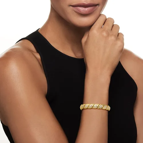 Vista 2 de Ross-Simons 1.00 ct. t.w. Diamond Bracelet in 18kt Gold Over Sterling