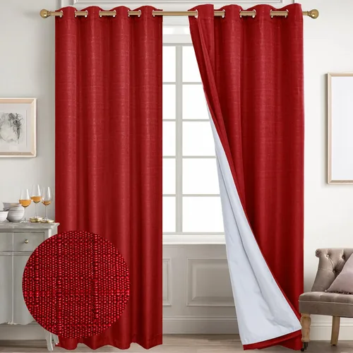 Vista 54 de Diraysid Cortinas 100% opacas de lino beige para dormitorio, con ojales, aislamiento térmico, cortinas de oscurecimiento de habitación