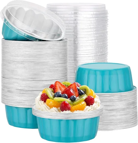 Vista 99 de Beasea Disposable Ramekins with Lids, 50 Pack 8oz 235ml Aluminum Foil Baking Cups with Lids, Aluminum Creme Brulee Ramekins Muffin Cupcake Pudding