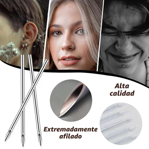 Vista 4 de Rayyl Juego de herramientas para piercing corporal - Kit de piercing de 42 piezas con agujas de piercing de 12G 14G 16G 18G 20G, pinzas de piercing