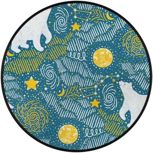 Vista 2 de Alfombra redonda de estrella de oso polar de 3 pies, alfombra circular pequeña, suave, antideslizante, lavable, alfombra ultrafina para entrada