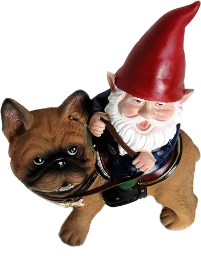 Vista 6 de Funny Guy Mugs Gnomo y una estatua de bulldog francés, escultura de gnomo de jardín para interiores y exteriores, para patio, patio o césped