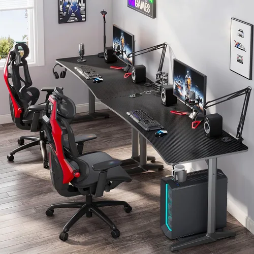 Vista 2 de EUREKA ERGONOMIC Escritorio curvo para juegos de 60 pulgadas con bandeja de teclado ajustable grande