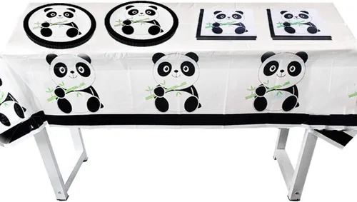 Vista 6 de Suministros para fiestas de pandas, 20 platos, 20 servilletas y 1 mantel
