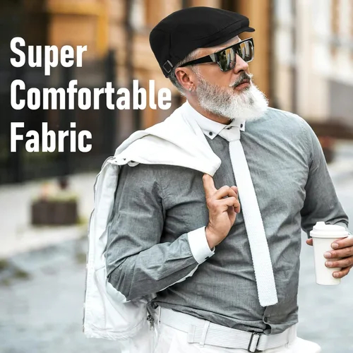 Vista 3 de 2 sombreros de periódico para hombre gorra plana de algodón irlandés gorra de taxi de Gatsby para caza viajes ciclismo pesca senderismo negro y gris