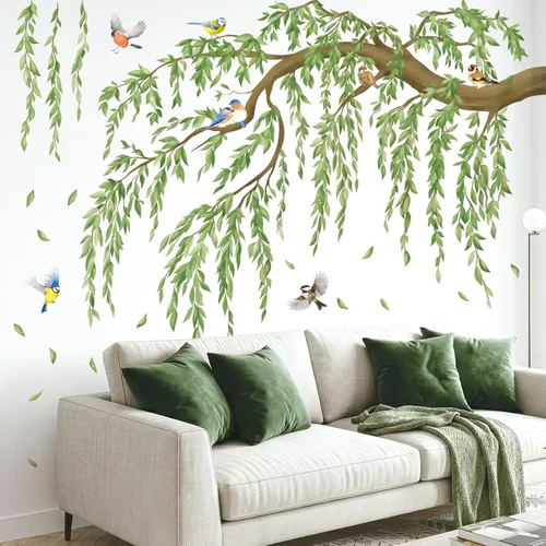 Vista 2 de DECOWALL Calcomanías de pared grandes de ramas de sauce de hoja verde