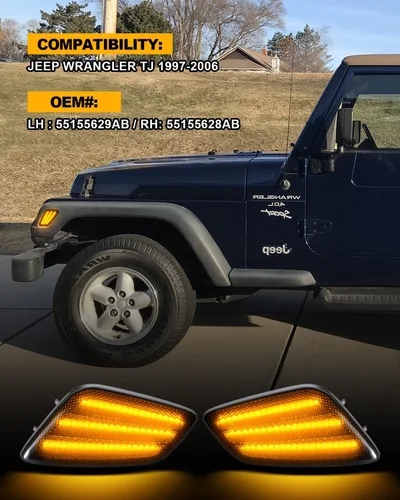 Vista 3 de Luces LED laterales compatibles con Jeep Wrangler TJ 1997-2006, luz intermitente ámbar ahumada, paquete de 2