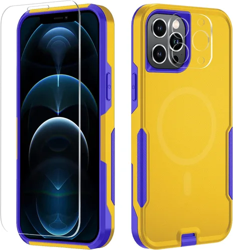 Vista 9 de Xmon Funda magnética para iPhone 12 Pro Max [probada contra caídas de grado militar y con MagSafe] Protector de pantalla de vidrio templado