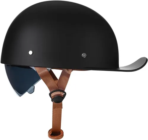 Vista 6 de Casco abierto de estilo vintage retro para motocicleta, gorra de béisbol, medios cascos con lente desplegable para hombres y mujeres, ciclomotor