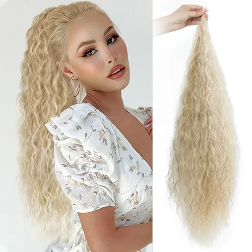 Vista 8 de Gx Beauty Extensión de cola de caballo flexible de 32 pulgadas, extensión de cola de caballo rizada de maíz largo, extensión de cola de caballo