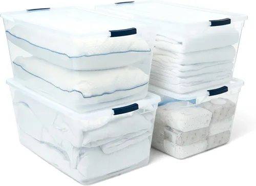 Vista 13 de Rubbermaid Cleverstore - Paquete de 4 recipientes de plástico apilables de 41 cuartos con tapas de cierre duraderas, organización visible, aula