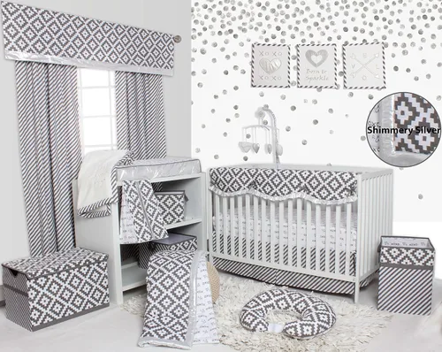 Vista 3 de Bacati - Falda Love para cuna de percal 100% algodón (diamantes, gris)