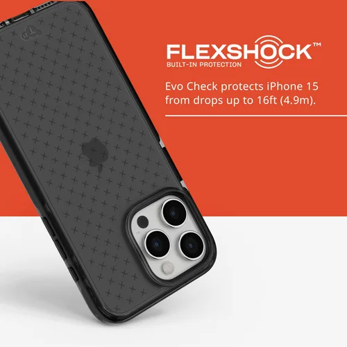 Vista 4 de Tech21 Evo Check - Funda para iPhone 15 Pro Max, protección contra impactos, color ahumado/negro