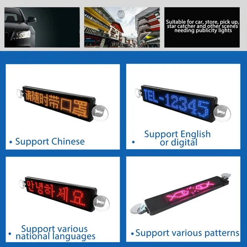 Vista 6 de Diydeg Panel LED, control de aplicación Bluetooth, señal LED programable, USB 5 V, 12 x 72 puntos, rojo, estilo tecnológico moderno, para automóvil