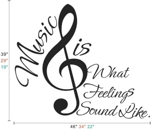 Vista 3 de Music Is What Feelings Sound Like con notas musicales pared vinilo letras de vinilo Negro