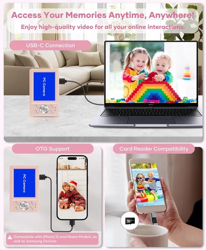 Vista 7 de WONNIE Cámara digital de 56 MP, FHD 1080P para apuntar y disparar con tarjeta SD de 32 GB, 2 baterías y cordón, ideal para niños y adolescentes