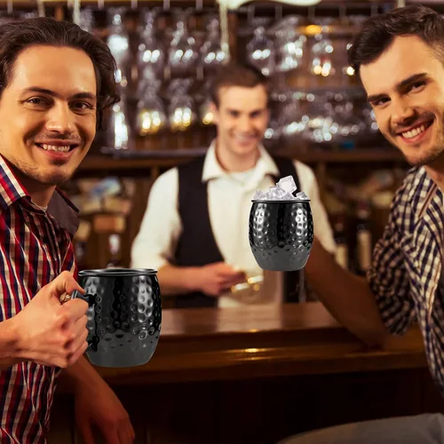 Vista 4 de Tessco Juego de 12 Tazas Moscow Mule de 16 oz, Juego de Tazas de Cobre, Tazas de Acero Inoxidable Plateadas en Cobre 304 Martilleadas para Bebidas