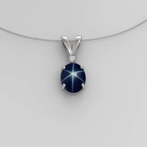 Vista 2 de Collar de Zafiro Azul Estrella Genuino en Plata de Ley 925 / Forma Ovalada