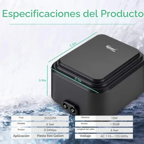 Vista 6 de hygger Bomba de aire silenciosa para acuario <30dB, bomba ajustable de tanque de peces de oxígeno de bajo decibelio, 2 salidas de aire, bomba