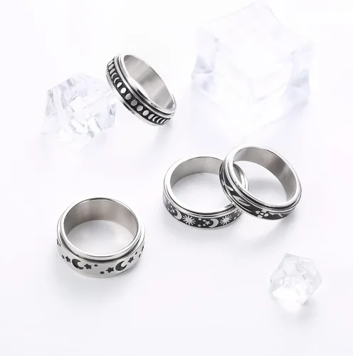 Vista 6 de Anillos de acero inoxidable para ansiedad, anillos de ansiedad, tamaño 6-10