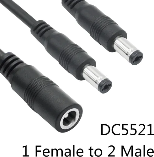 Vista 2 de Cable divisor de corriente continua 1 hembra a 2 macho, 1.5 ft/18 pulgadas DC 0.217 in x 0.083 in cable adaptador divisor Y, para vigilancia