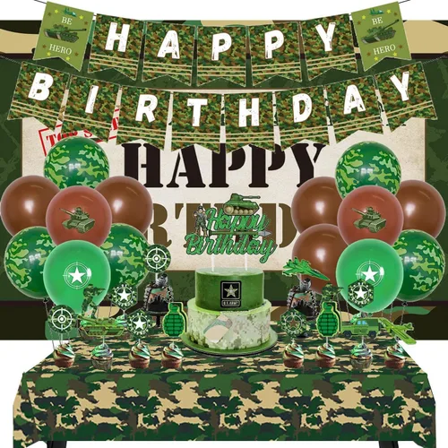 Vista 4 de Juego de manteles de camuflaje con temática de soldado con texto en inglés