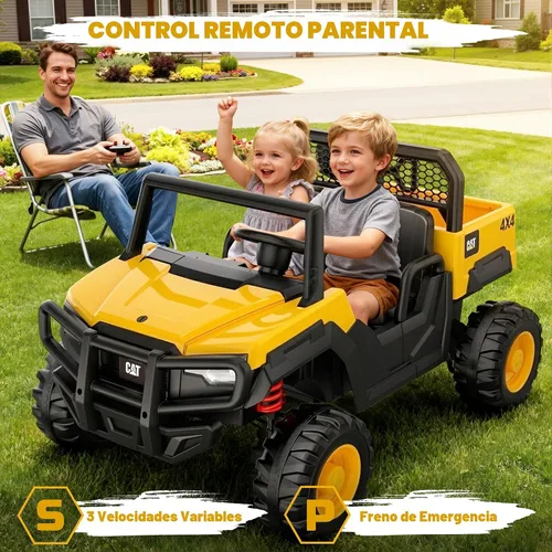 Vista 5 de ANPABO Camión volcador Caterpillar con licencia, juguete de 24V con control remoto para padres, 4WD motores potentes, hasta 5 mph, amortiguadores