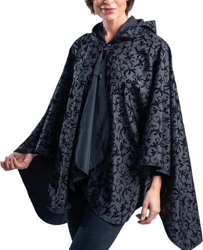 Vista 11 de Capa de lluvia para mujer, chaqueta tipo poncho con capucha, reversible, hermosa, ultra suave "Negro y peltre
