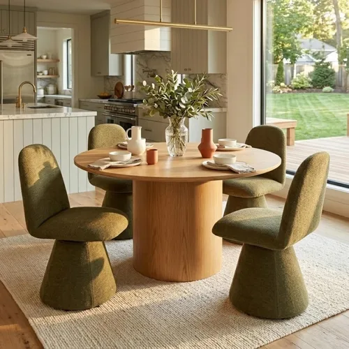 Vista 13 de DUOMAY Juego de 2 sillas de comedor giratorias de 360°, modernas de mediados de siglo, tapizadas con respaldo alto, base giratoria silenciosa, silla