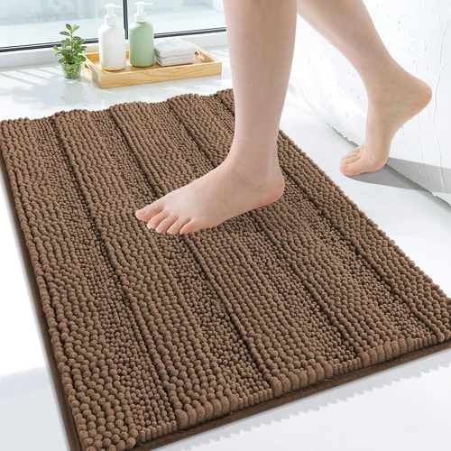 Vista 256 de Grandaily Alfombras de baño de felpilla a rayas de 24 x 16 pulgadas, extra gruesas y suaves, absorbentes, parte trasera de goma, alfombra de ducha