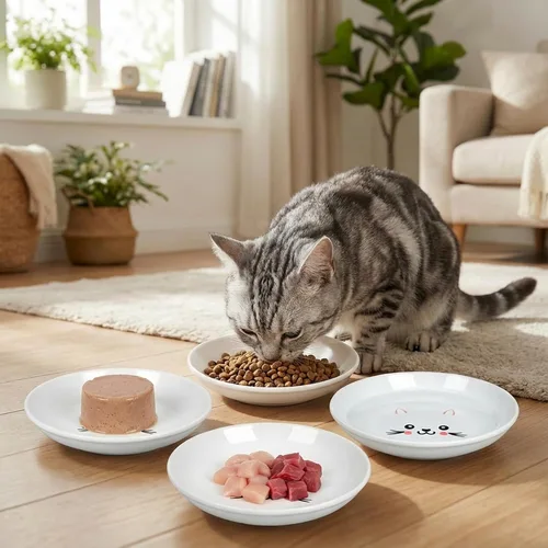 Vista 2 de TRUVIC Paquete de 4 cuencos de cerámica para gatos, platos de cerámica de 5.9 pulgadas para gatos de interior y perros pequeños, cuencos antifatiga
