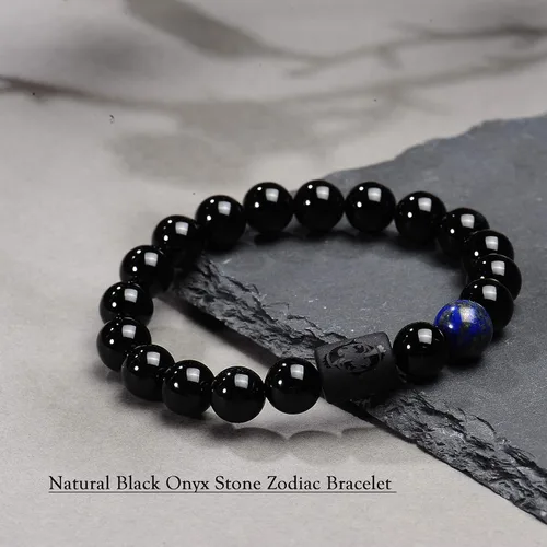 Vista 3 de VLINRAS - Pulsera de signo del zodiaco, para hombre y mujer, de 0.315 y 0.394 pulgadas, ónice negro natural, signo de estrella, constelación
