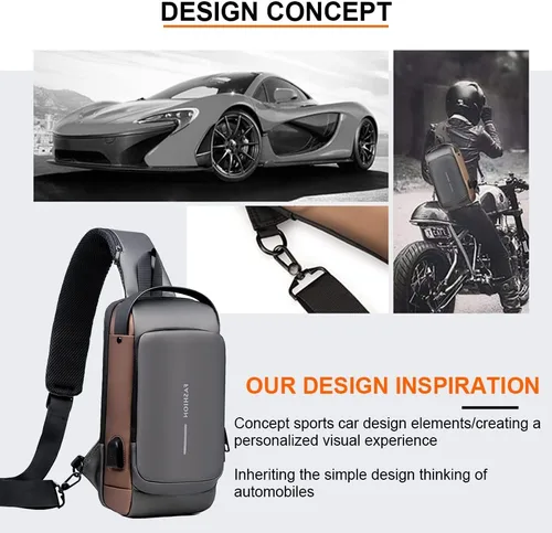 Vista 2 de Bolso bandolera antirrobo, bolsa de pecho impermeable con carga USB, Gris