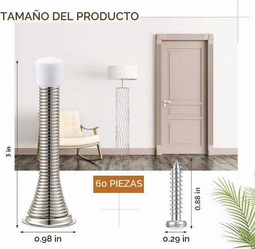 Vista 2 de Sadnyy 60 topes de puerta de resorte con puntas de goma a prueba de óxido, 3 pulgadas, flexible y resistente, tope de puerta de pared de resorte