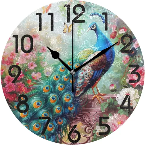 Vista 14 de Pretty Sping Flowers Birdhouse Family Birds Reloj de pared redondo, 10 pulgadas, analógico, silencioso, sin tictac, para el hogar, cocina, sala