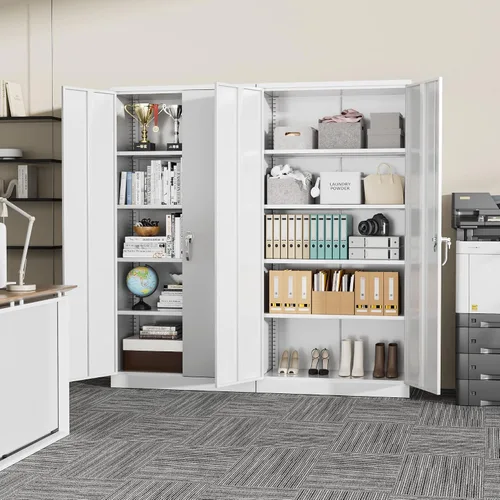 Vista 8 de Armarios de almacenamiento de metal Greenvelly blancos de 183 cm de garaje con puertas y estantes, organización de archivos de metal para oficina