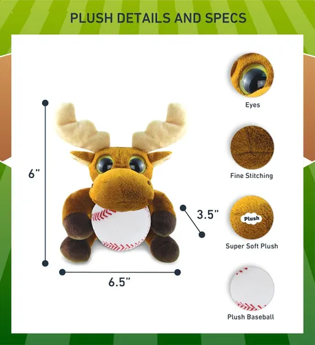 Vista 3 de DolliBu Peluche de alce grande con peluche de béisbol, alce suave y abrazable, adorable juguete de peluche, juguete de peluche suave personalizado